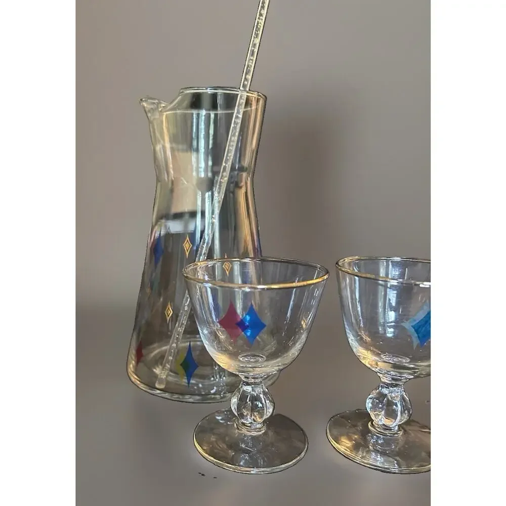 Vintage Mid Century Libby Atomic Jewels Glass Cocktail 4 Piece Set 1960’s
